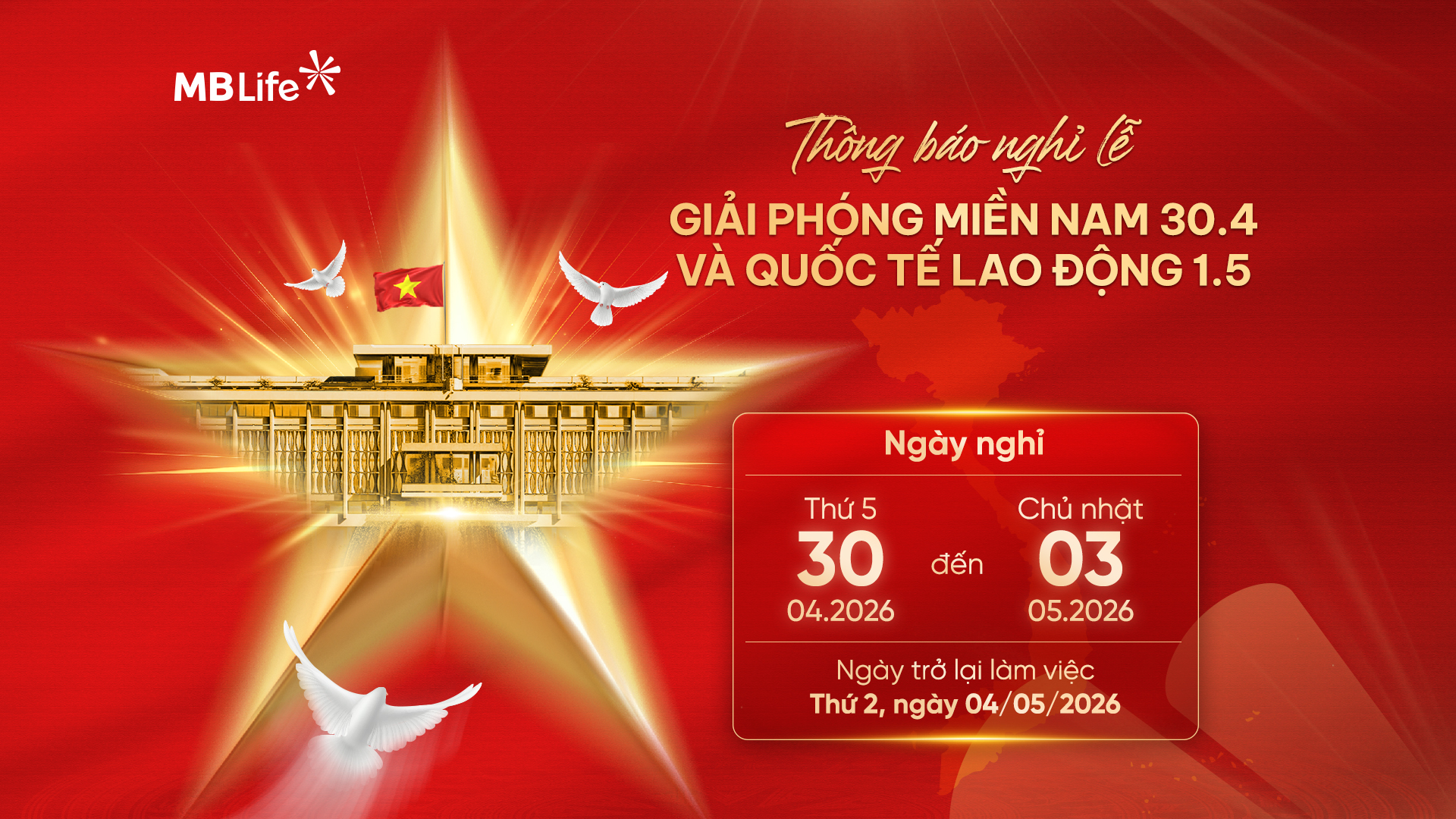 Thông báo lịch nghỉ Lễ Giải phóng miền Nam 30/4 & Quốc tế lao động 1/5