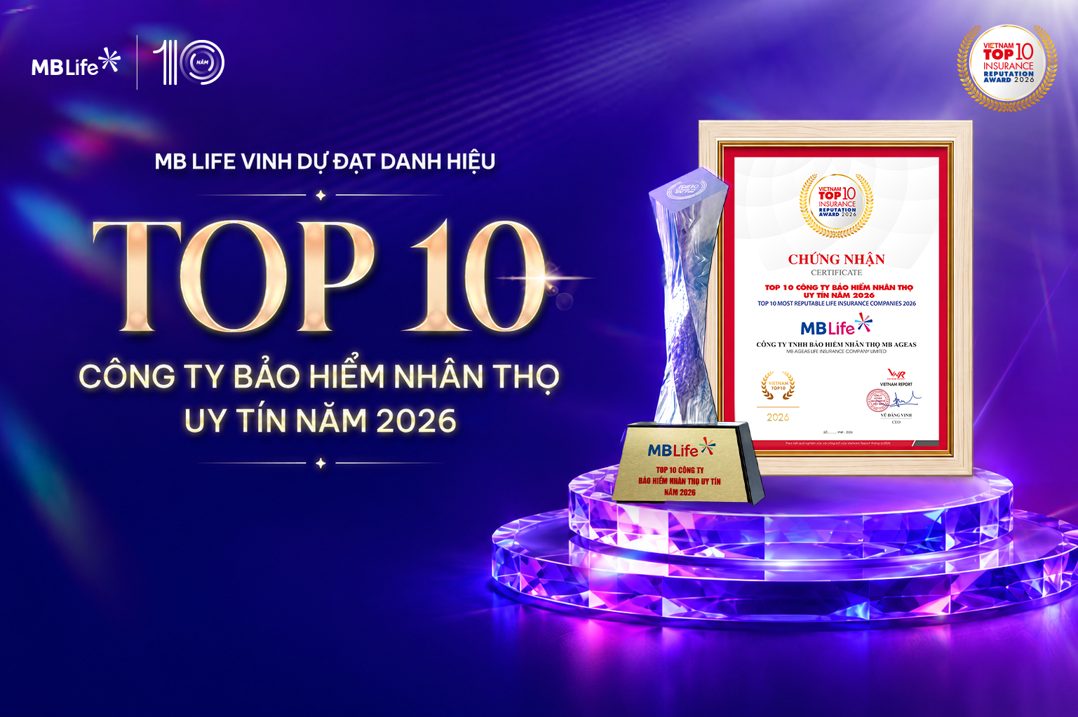 MB Life ghi danh “Top 10 Công ty Bảo hiểm Nhân thọ uy tín 2026”