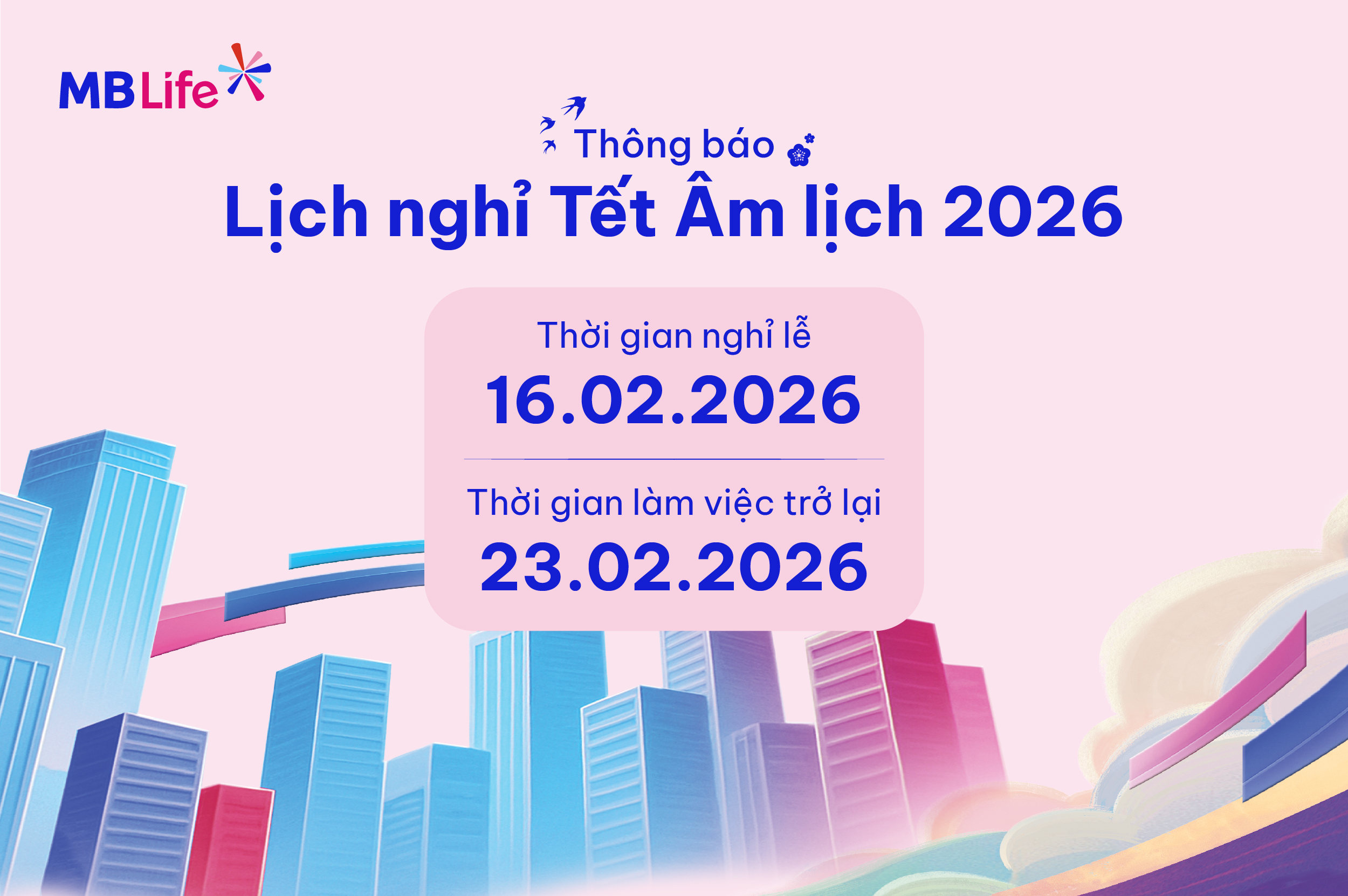  Thông báo lịch nghỉ Tết Nguyên Đán Bính Ngọ 2026